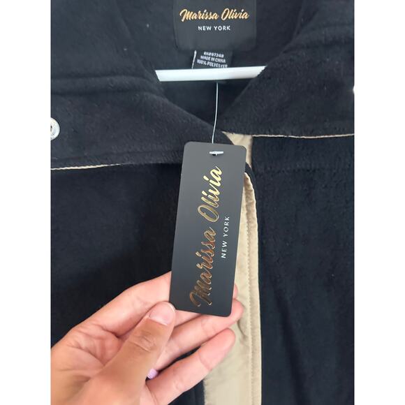 Marissa Olivia Black Button Down Fleece Tan Trim - NWT - Small - Picture 5 of 7